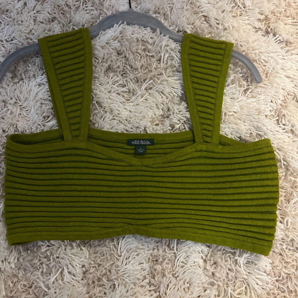 Wild Fable Olive Ribbed Cropped Tank Top